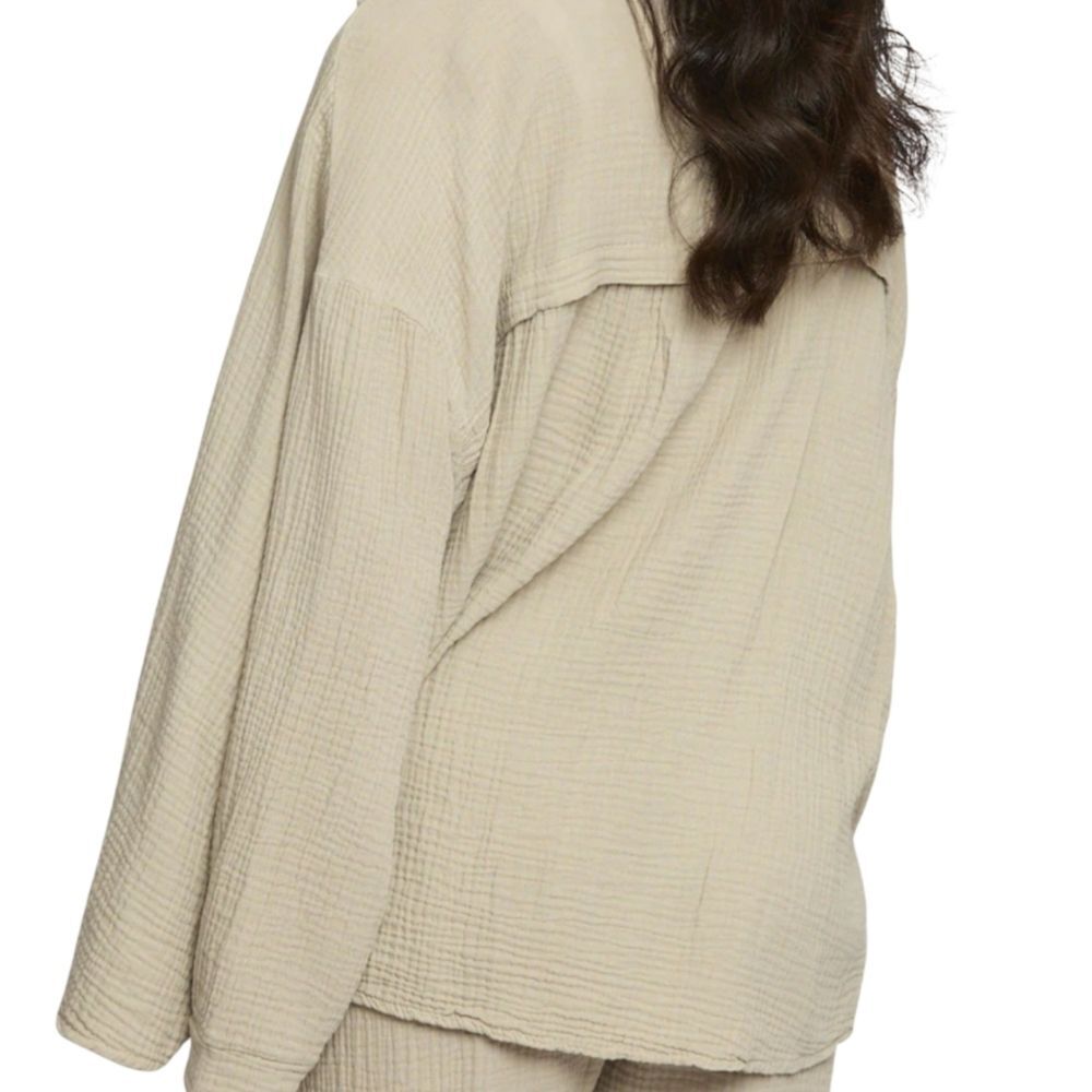 Italian Made Gauze Cotton Blouse Baggy Shirt Natural Neutral Beige One Size L - Picture 2 of 15